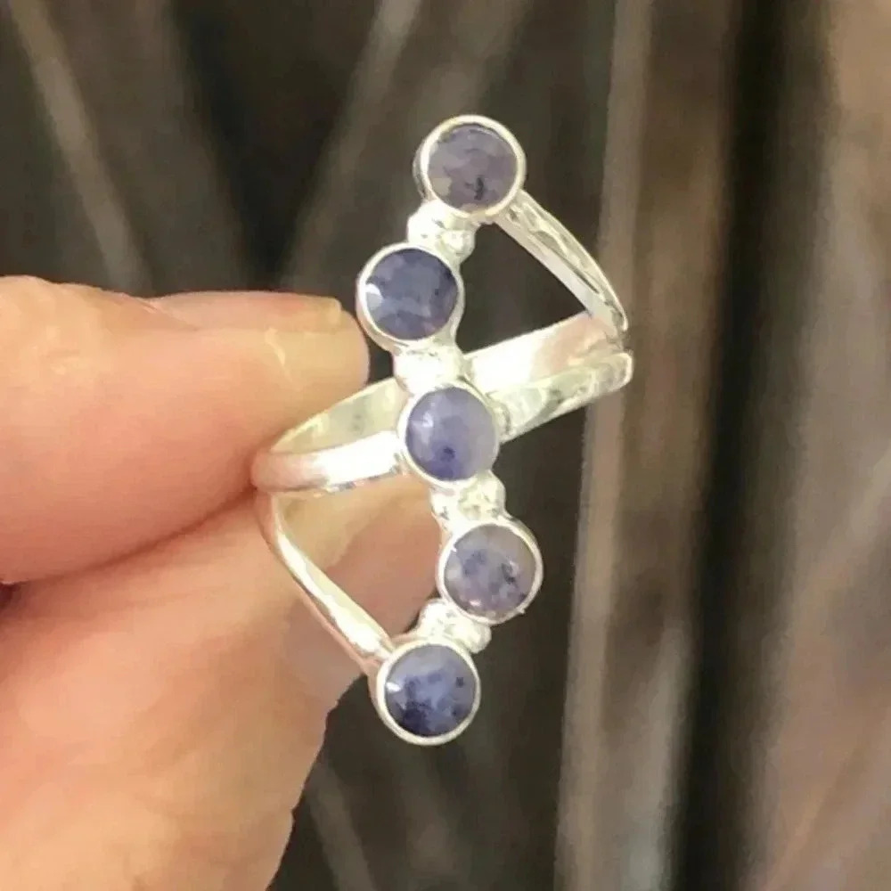 SIZE 6 Beveled Blue Sodalite Solid 925 Sterling Silver Ring NWT